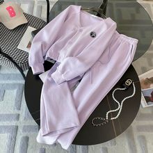 盐系炸街休闲运动套装女秋新款洋气减龄领紫色卫衣两件套潮