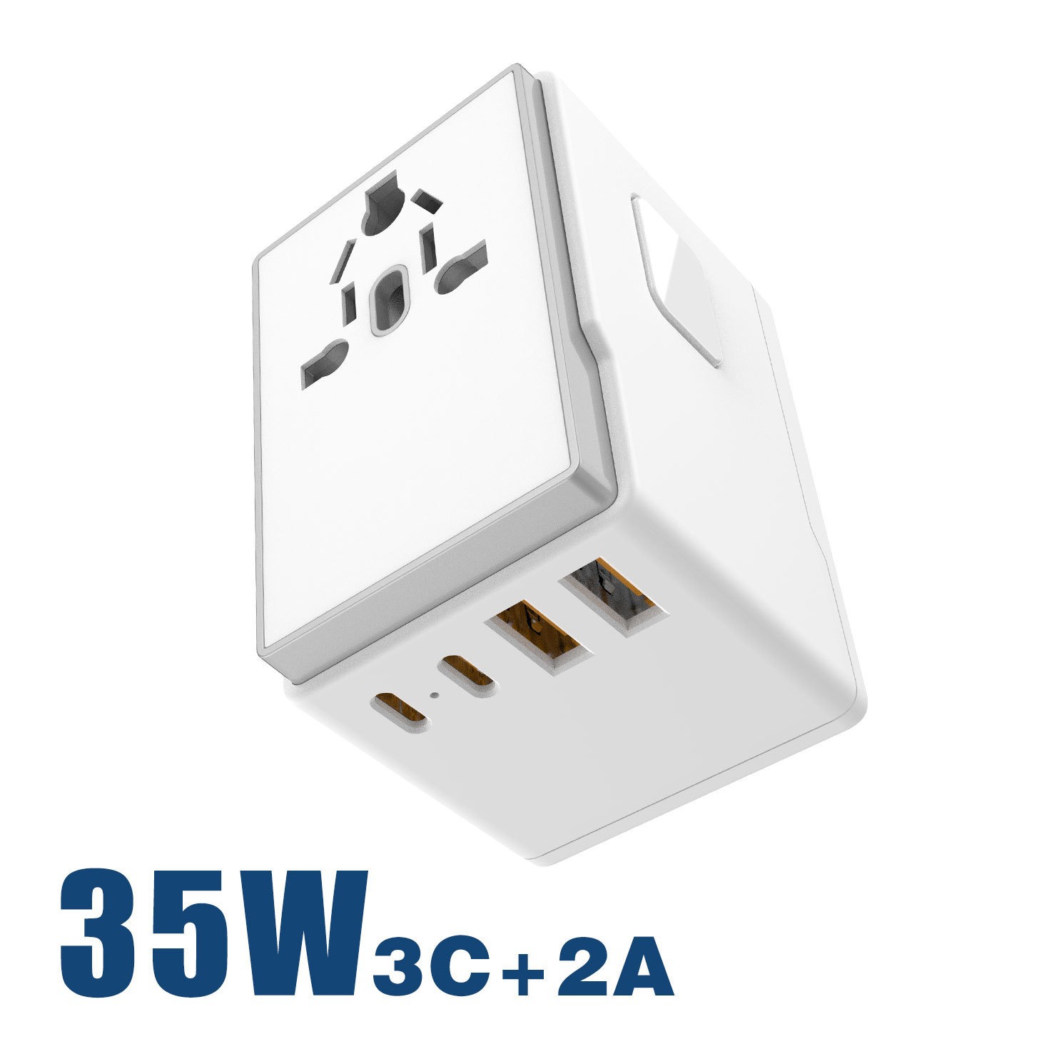 35W3C2A多功能旅行充电器，C口兼容PD与QC功能，适于用手机，平板
