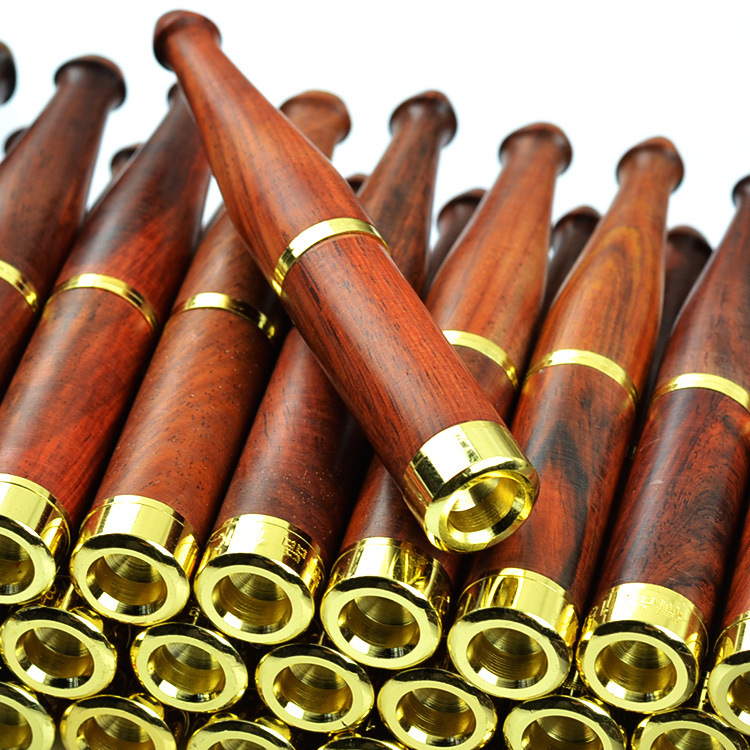 正宗檀木光面烟嘴 精品红酸枝金丝楠各种檀木双过滤嘴烟具可清洗