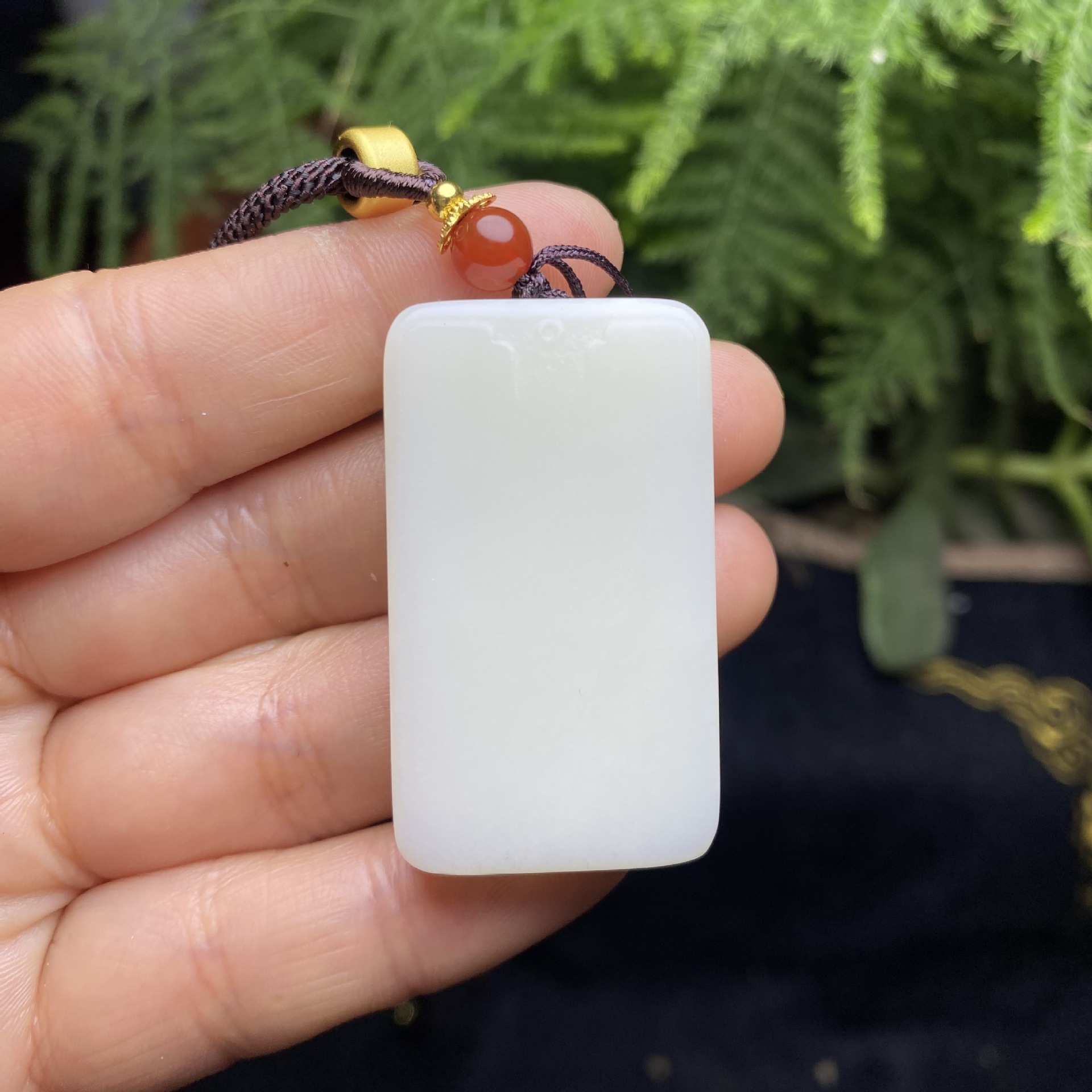 新疆米达平安无事牌吊坠 和田玉白玉平面四方牌子男女款挂坠项链