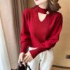 Half a Solid Scheming Exposed collarbone Long sleeve Sweater Autumn and winter new pattern Western style Self cultivation Versatile jacket