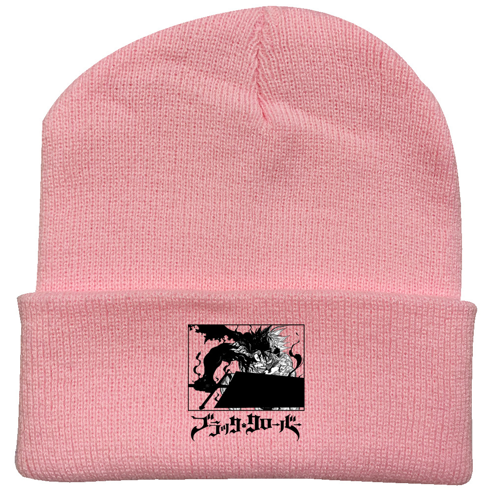 跨境新款日漫黑色五叶草blackclover针织帽户外线绒帽保暧冷帽