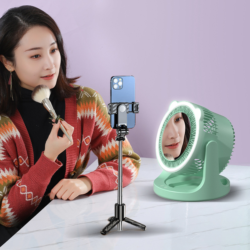 Cross-Border Beauty Desk Lamp with Mirror Electronic Fan Brushless Motor Built-in Lithium Battery Air Circulation Fan 0822