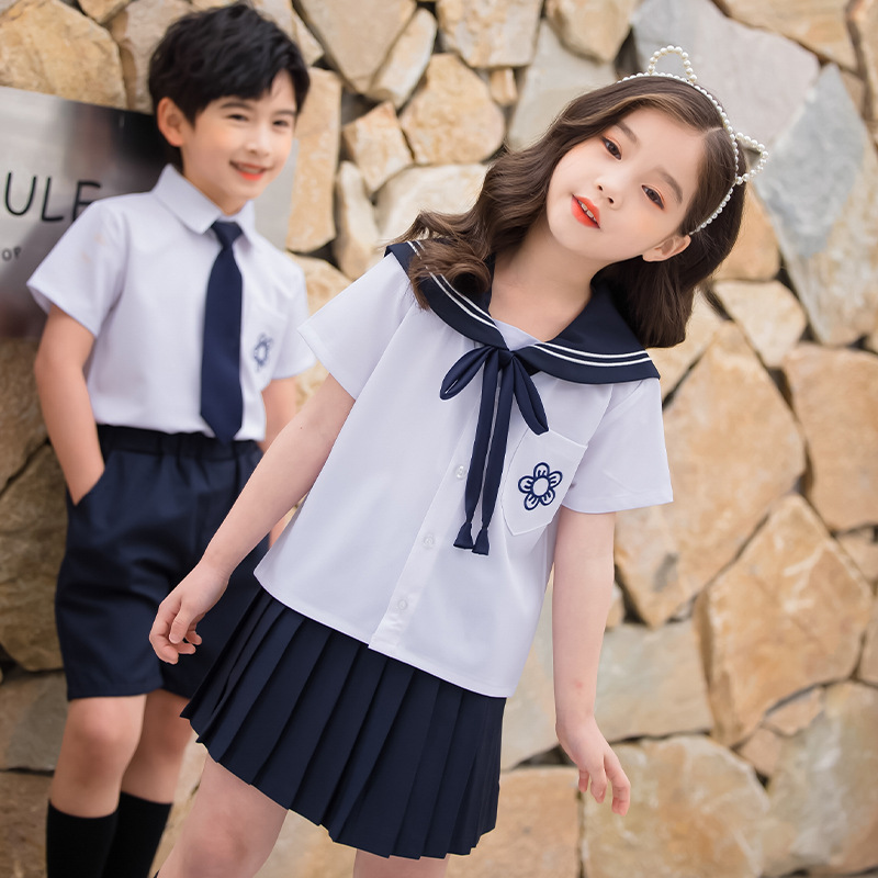 幼儿园园服夏装新款儿童海军风百褶裙套装毕业照服装中小学生校服