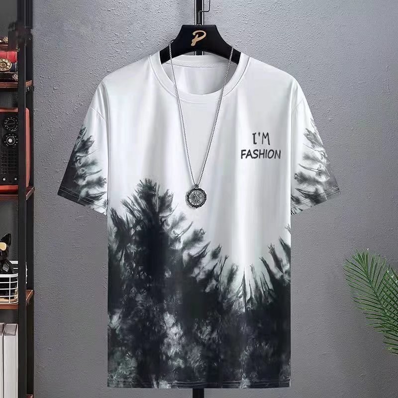 Short-Sleeved T-shirt Men's 2021 Summer New Korean Style Slim Fit Fashion Trendy Gradient Splash Ink Thin Top Men's Clothing