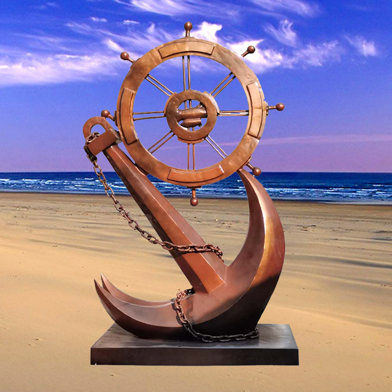 玻璃钢仿真船锚雕塑铸铜大型码头渡口海景户外海边船舵装饰摆件