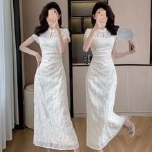 新中式国风夏季新款改良旗袍气质刺绣修身显瘦连衣裙长款高个子