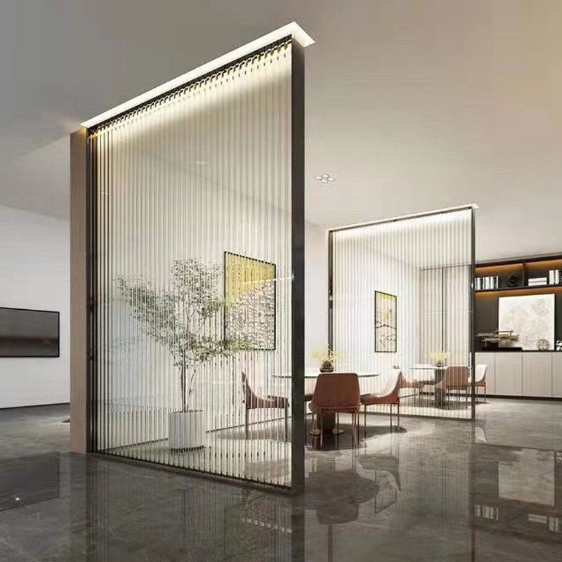 轻奢创意长虹玻璃隔断墙客厅不锈钢现代简约办公室玄关卫生间屏风
