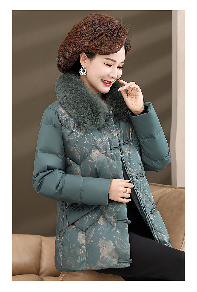 中老年妈妈装棉服棉衣加绒加厚大毛领印花气质保暖外套40岁50女冬