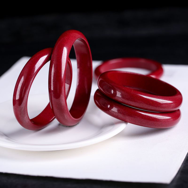 朱砂原矿紫金砂手镯含量高女款本命年中宽条民族风饰品扁条手镯