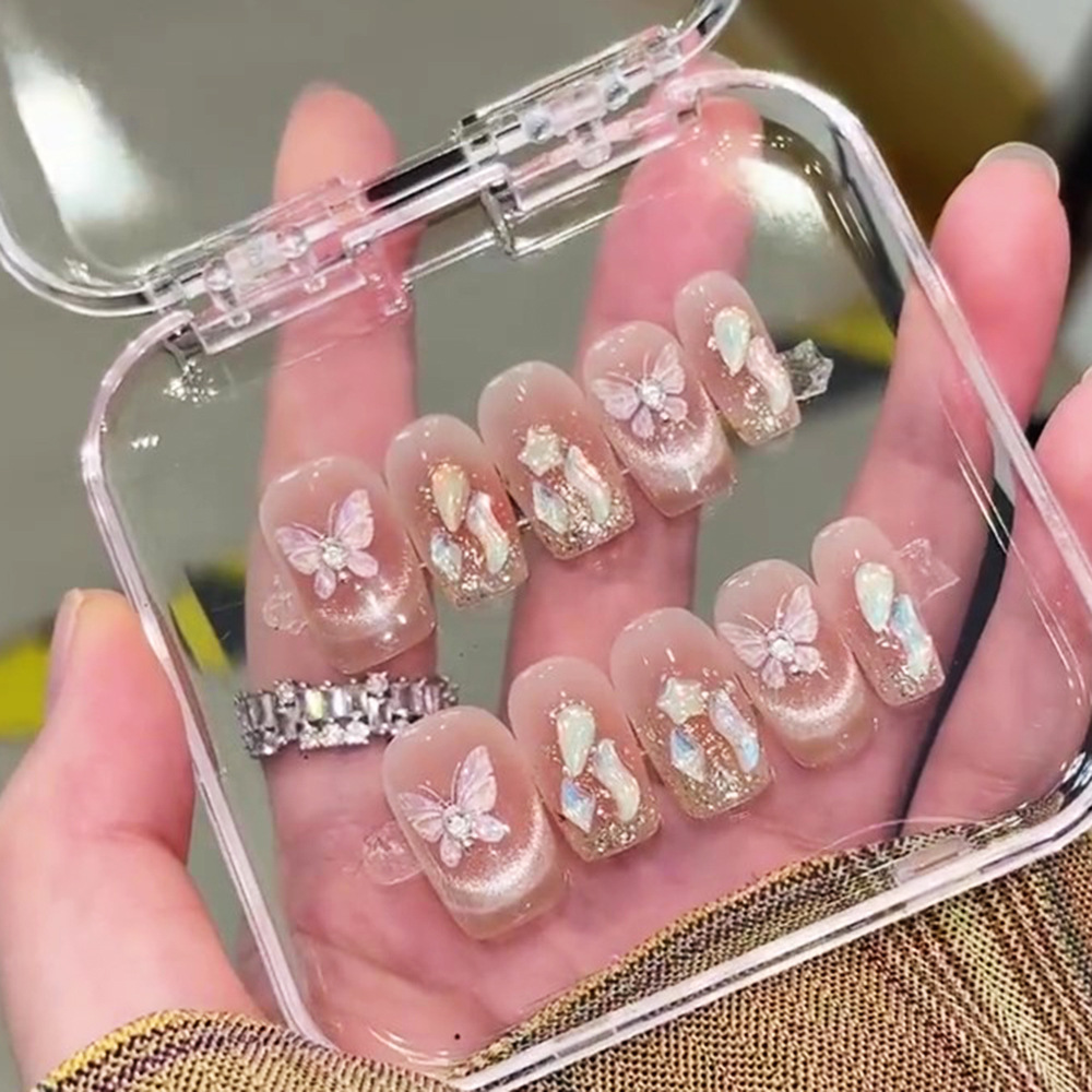 蝶诗舞 | 纯手工光疗穿戴甲白兰地批发成品重复使用美甲贴片可拆