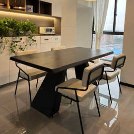 意式极简实木餐桌椅组合家用休闲长条饭桌子设计师原木大气网红桌