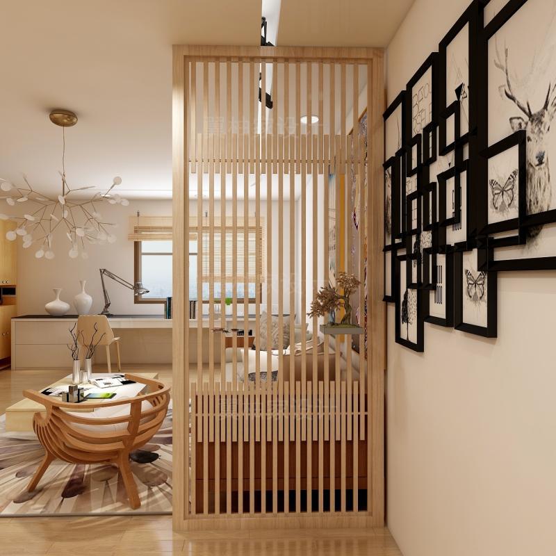 北欧日式屏风客厅玄关进门入户花格客餐厅镂空隔断原木色实木格栅