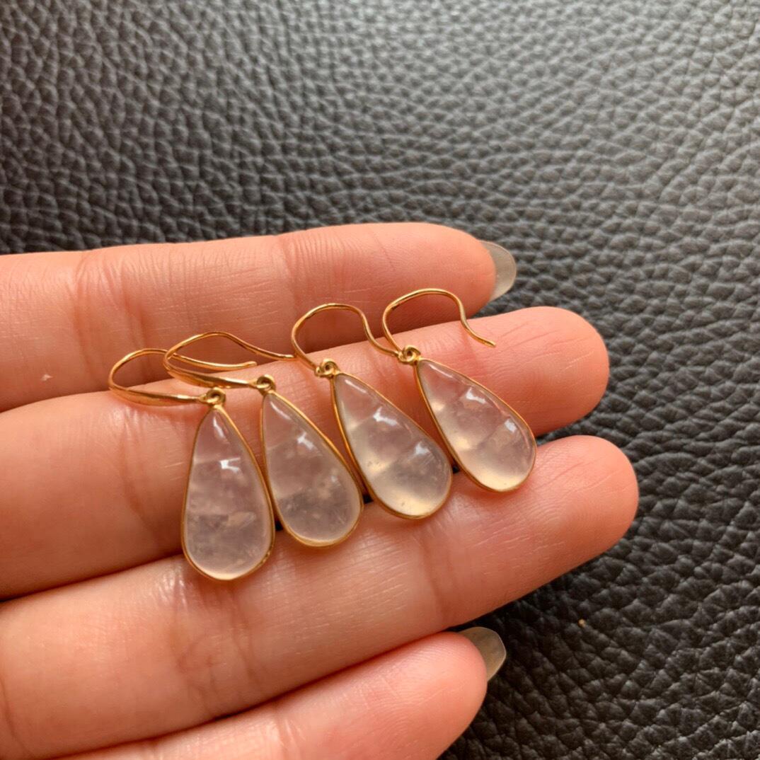 18k金镶嵌冰种小豆子翡翠耳坠 水润冰透简约清新风格珠宝首饰饰品