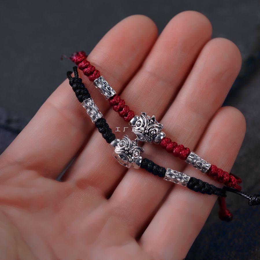 可爱小醒狮手链国潮风复古男女情侣手饰编织好运配饰可调节手绳女