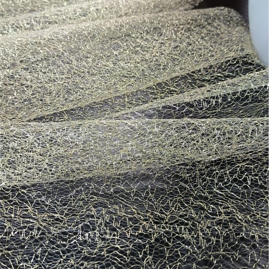 定制浅金乱网蜘蛛网闪电网镂空蕾丝婚纱礼服鲜花包装复合绣花