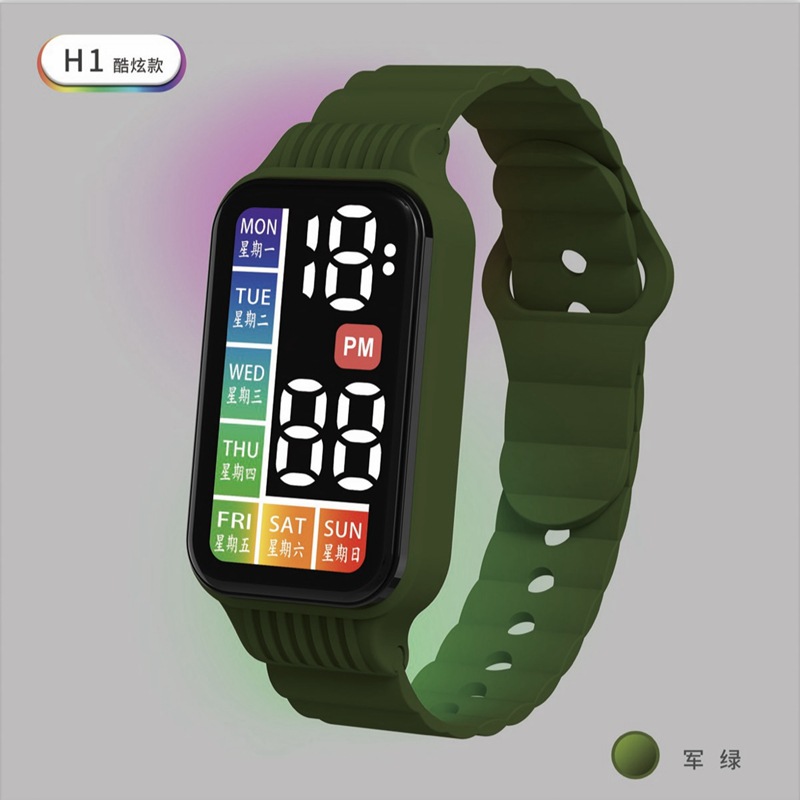 Products in Stock New LED Electronic Watch H1 Chinese and English Week Flash Long Block Digital Touch Student Children's Bracelet