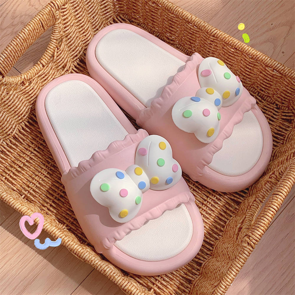 2024夏新款女生可爱波点蝴蝶结拖鞋甜美花边室内eva软底居家凉拖