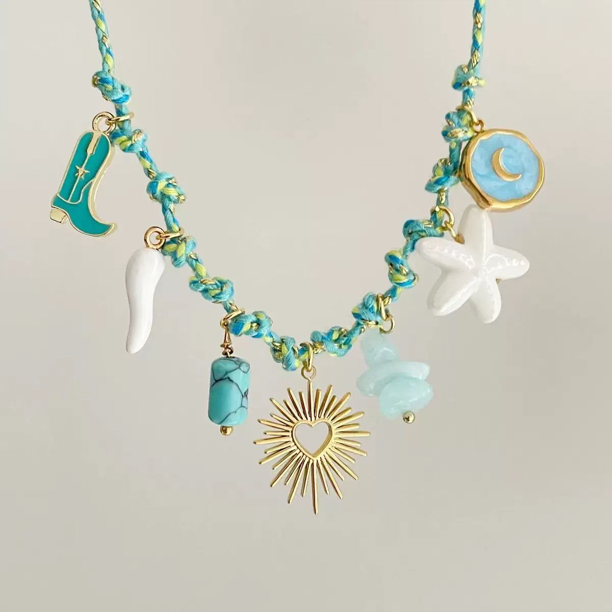 独立站个性时尚DIY打结绳不锈钢配件海星流苏炉内真空电镀保色