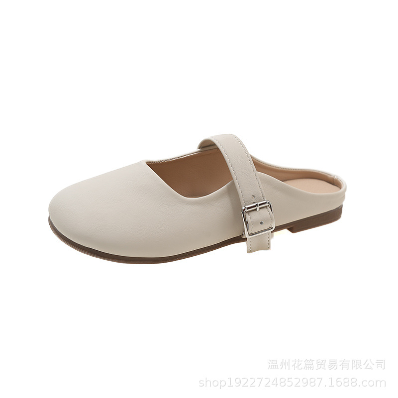 Closed Toe Half Slippers Women's Shoes 2023 New Korean Style Outer Wear Flat Slip-on Slippers Casual Back Open Shoes