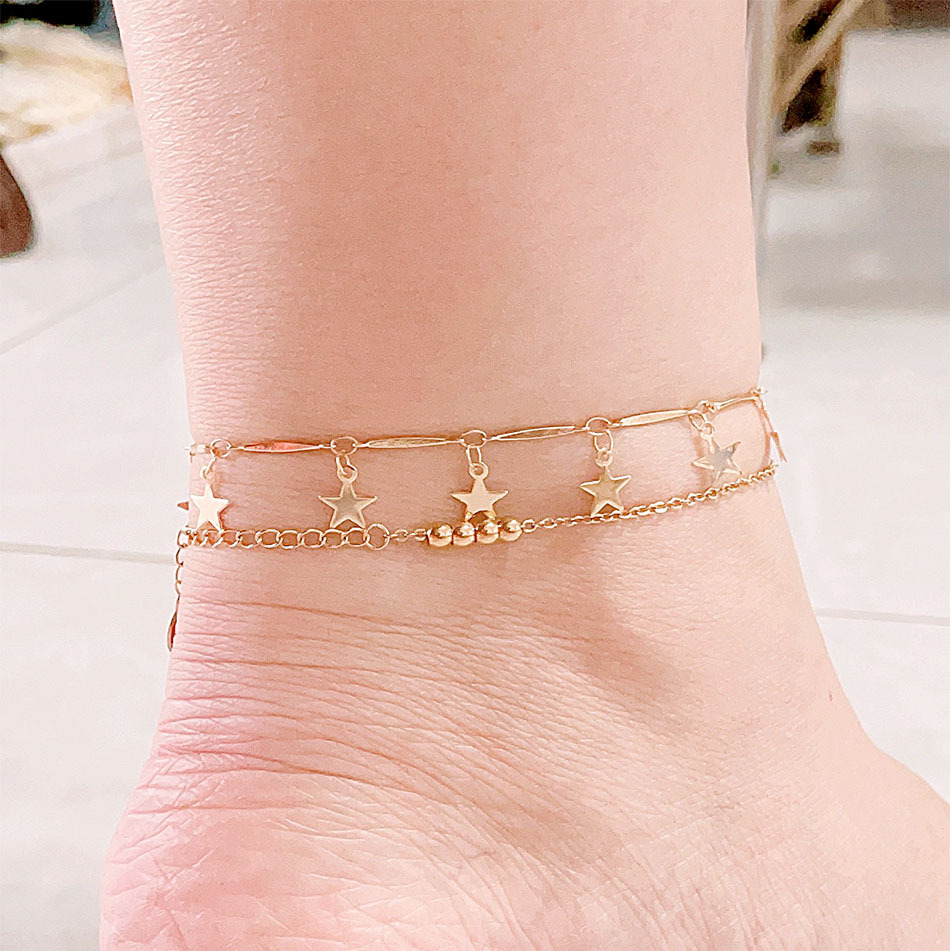 8成交7396pcs跨境热销爆款钛钢不锈钢链脚链金色星星蝴蝶吊坠脚环脚