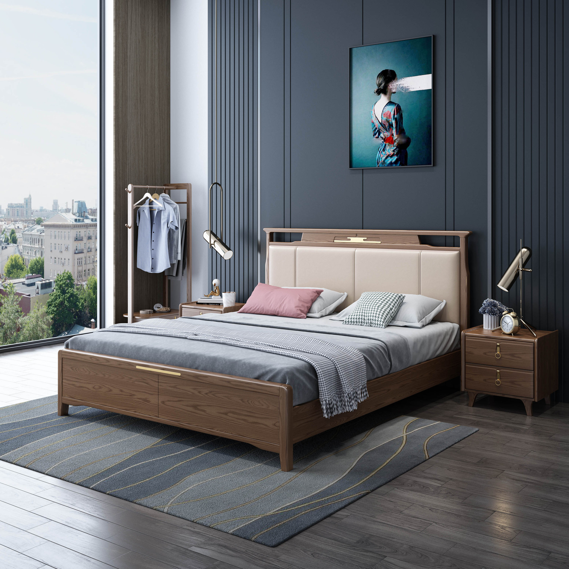 8实木床软包皮靠婚床储物床