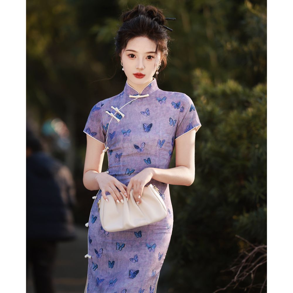 新中式复古少女国风旗袍 2024春夏季新款改良棉麻旗袍连衣裙6005