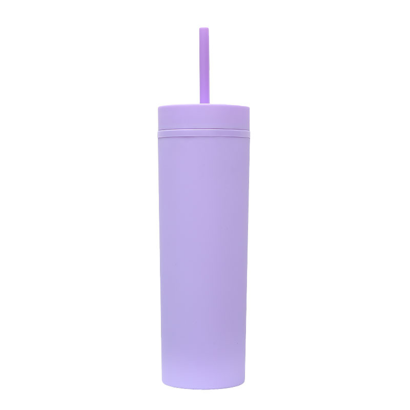 2023 New Cross-Border Factory Direct Supply Frosted Double-Layer Plastic Cup Simple and Convenient Water Cup 16Oz Straight Straw Cup