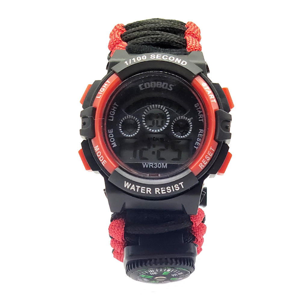 伞绳编织时尚表带 户外野营探险指南针打火石登山表 野外应急手表