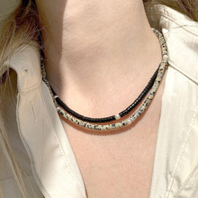 银唯美925银 斑点石隔珍珠手工串珠项链 天然石叠戴锁骨链颈链时
