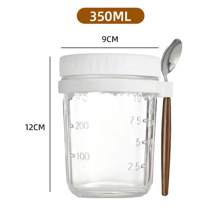 Overnight Oat Cup Portable Yogurt Breakfast Cup Mason Cup Milk Glass Cup with Spoon and Lid Scale Salad Cup