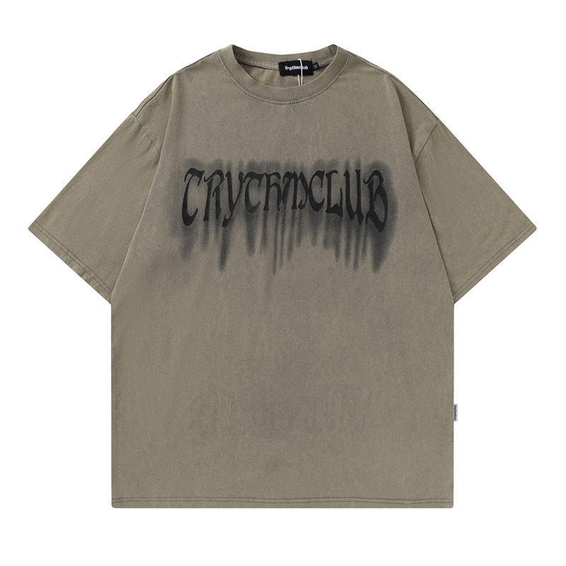 vivgae22潮牌男装美式复古洗水印花短袖t恤女夏季宽松休闲情侣装