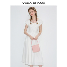 VEGA CHANG气质连衣裙2024年夏季新款高级感显瘦小众泡泡袖长裙子