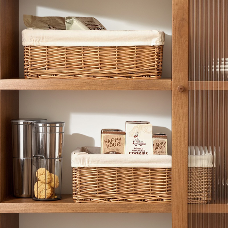 方形置物储物篮编织收纳筐藤编桌面竹编筐收纳盒布艺柳编收纳篮子