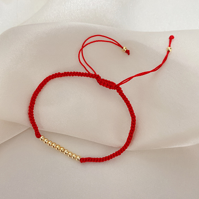 古法金珠本命年红绳手链女diy手工编织14k包金转运珠手环情侣手绳