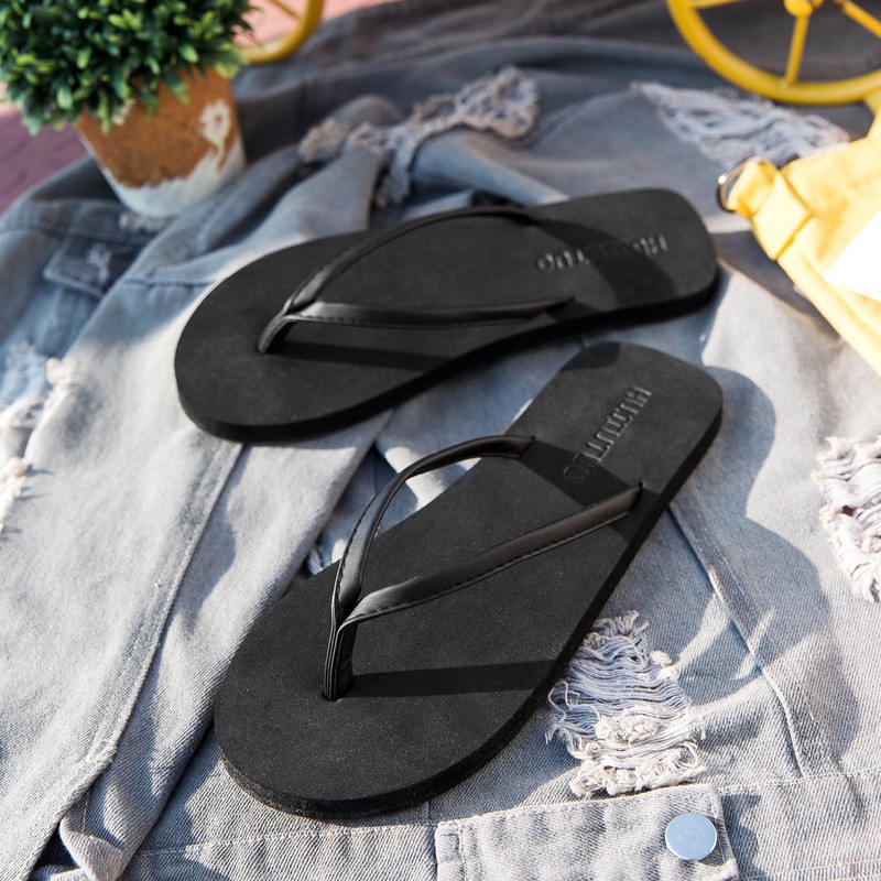 Korean Style Flip Flops Men's and Women's Flat Couple's Non-Slip Platform Shoes Sandals Thick-Soled Flip-Flops Thin Strap Beach Shoes