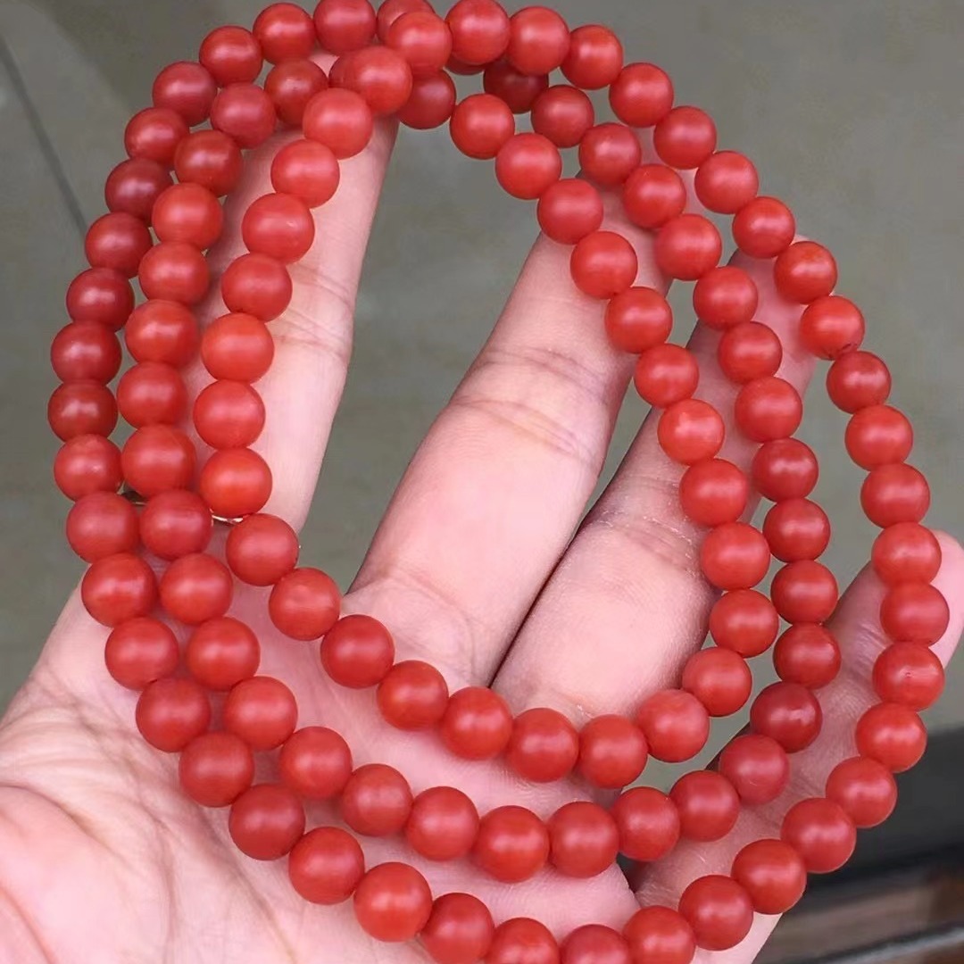 保山南红108佛珠手链 满色满肉干净无杂 裂少辣椒红 支持复捡