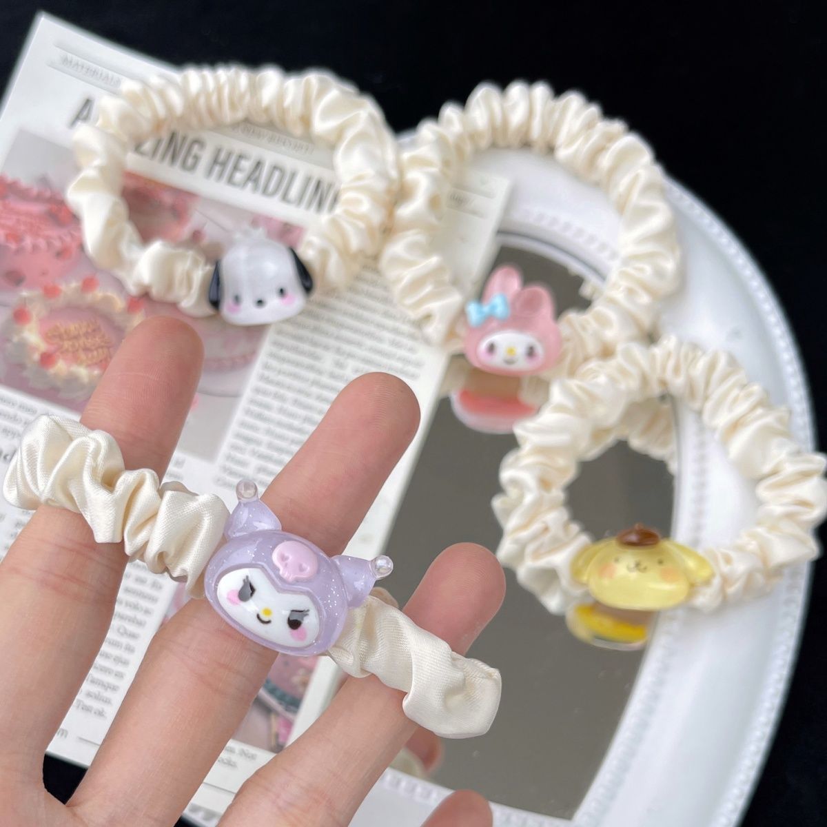 Cute Sanrio Hair Band Ins Cartoon Small Intestine Hair Rope Summer Transparent Cinnamoroll Babycinnamoroll Clow M Sweet Hair Accessories Female