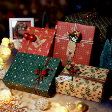 黄牛皮礼物礼品包装纸圣诞节礼物纸老人雪花条纹圣诞树装饰纸