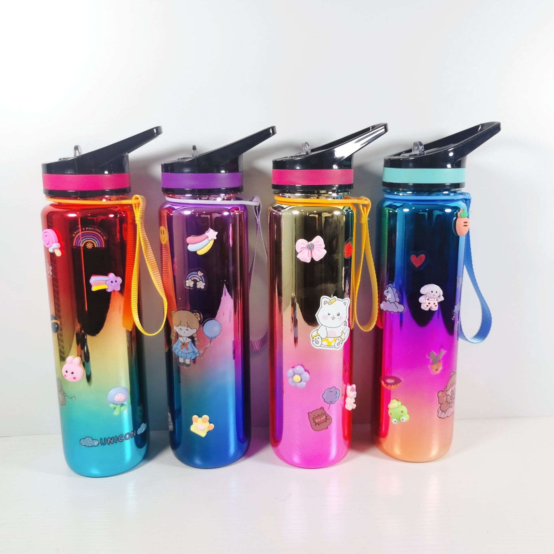 Spot High-End Electroplating Sports Cup 1600ml Water Cup Good-looking Gradient Electroplating Fitness Bounce Sports Bottle