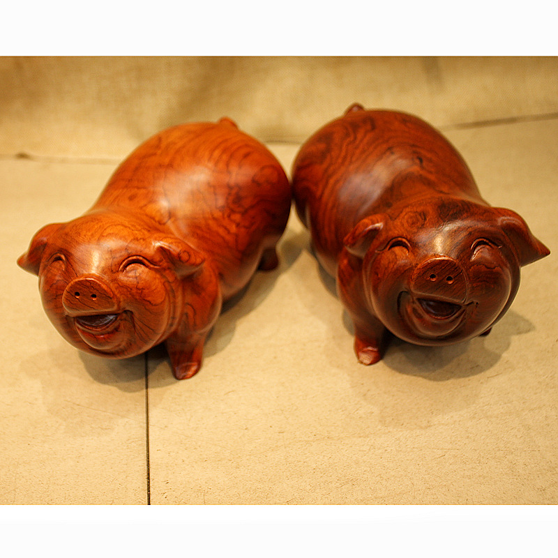 木雕生肖小猪 花梨木雕小猪 红木小猪 小猪木雕工艺品 吉祥孖宝猪