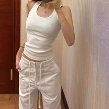 小个子白色工装裤女秋季新款美式复古辣妹抽绳低腰直筒窄版休闲裤