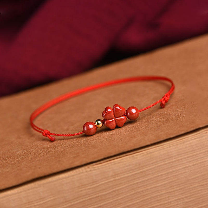朱砂旗舰店保真紫金砂朱砂脚链好运珠红绳脚绳女款福禄寿喜