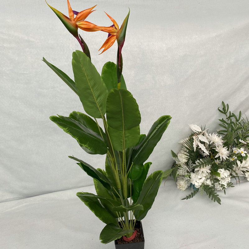 天堂鸟单双头仿真花 8叉龟背带盆绿植盆栽室内摆放人造花-阿里巴巴