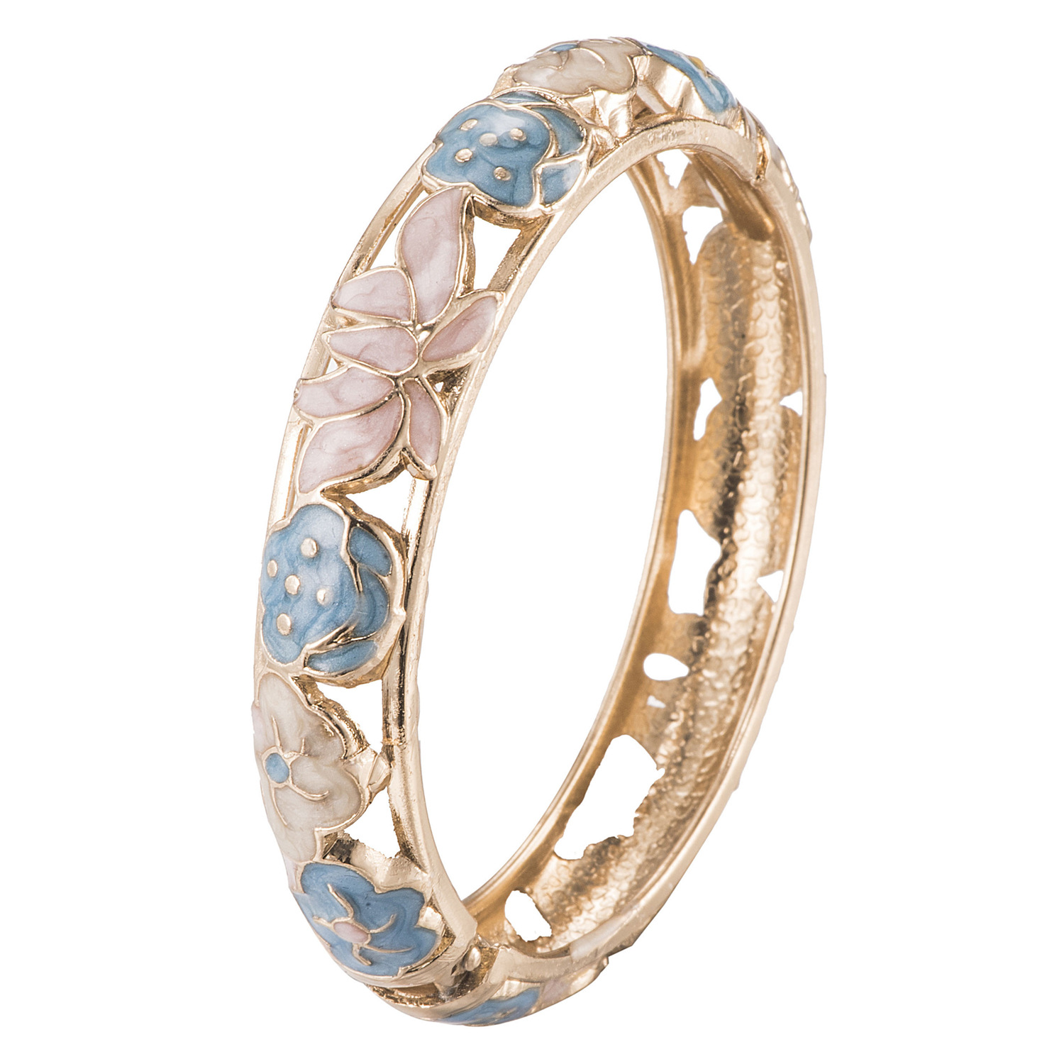 戴丽花卉造型镂空镶钻景泰蓝手镯锌合金珐琅滴油手镯精美首饰礼品