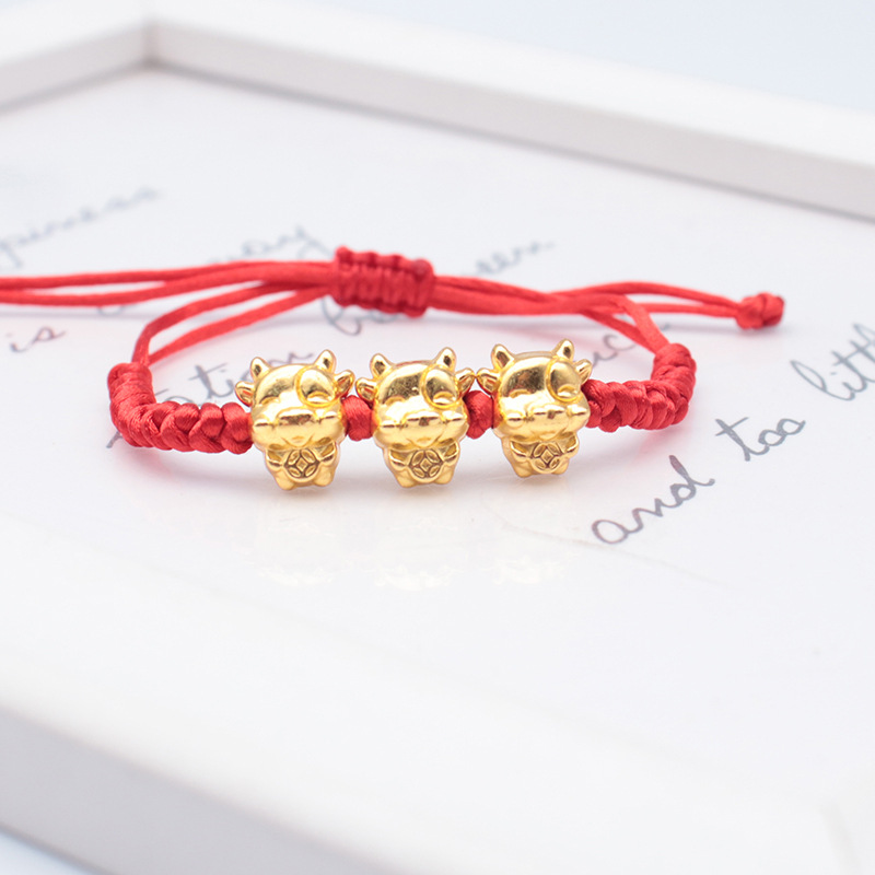 2021新年款五福小金牛红绳手链男女肖牛本命年转运红绳手串手镯