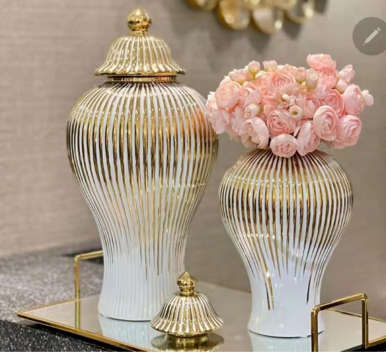 European Entry Lux Ceramic General Bottle Storage Jar Home Living Room Entrance Model Room Hotel Table-Top Decoration Vase