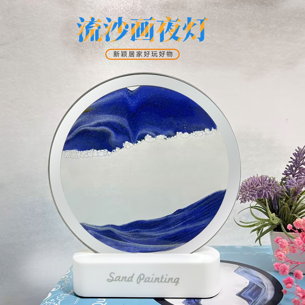 dynamic hourglass lamp 3d sand painting small night lamp creative decompression table lamp bedroom bedside cyber celebrity style desktop quicksand painting ornaments