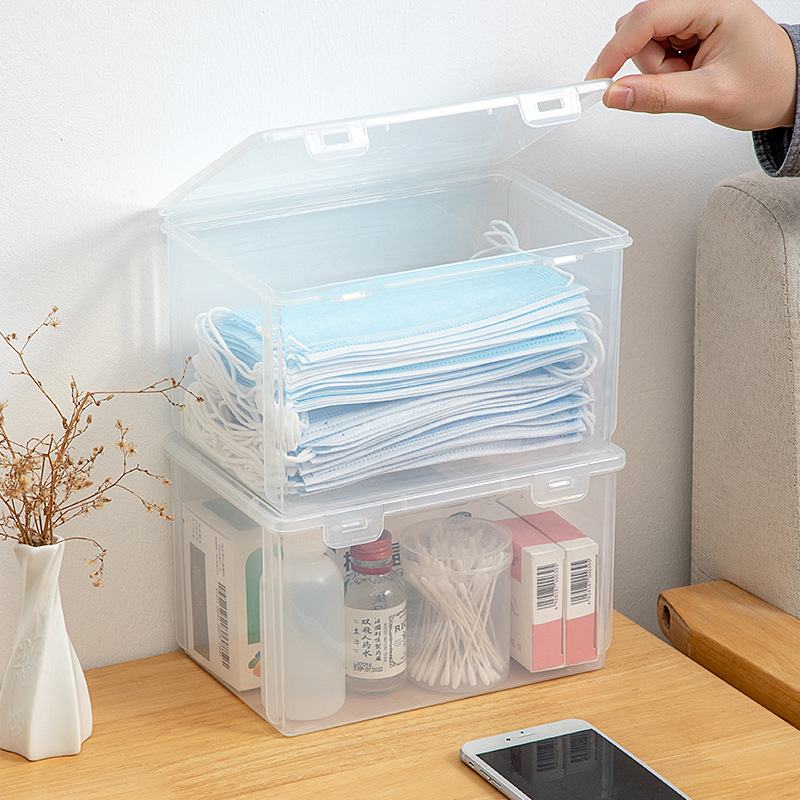 Desktop Dust Mask Storage Box Large Capacity Household Medicine Finishing Box Transparent Plastic Tissue Storage Box