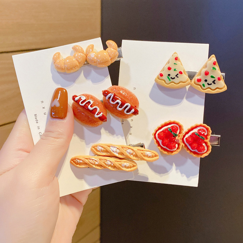 韩版搞怪食物发夹女小夹子头饰可爱鸭嘴夹儿童侧边高级感汉堡发卡